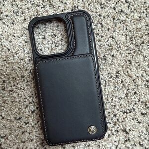 iPhone 15 pro- Black Leather Phone Case with wallet card/ID holder